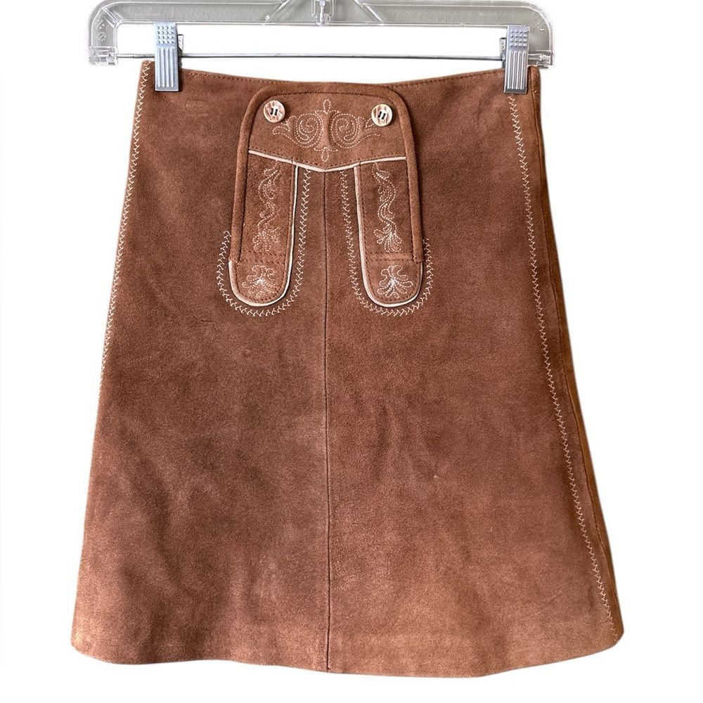 H. MOSER Salzburg Austria SUEDE LEATHER Embroidered SKIRT BRAUN GIRL 7/8 Sz 128